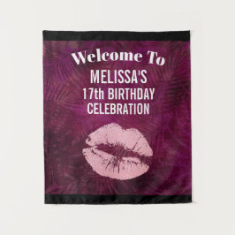 Sexy Roze Glitter Lippen Glamoureuze Verjaardag Wandkleed