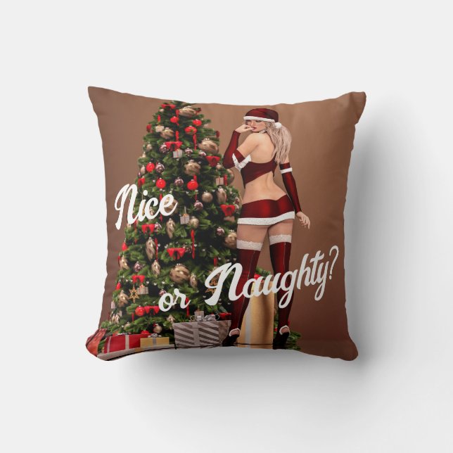 Sexy Santa Girl in de buurt van de kerstboom Kussen (Voorkant)