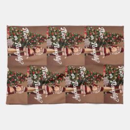 Sexy Santa Girl in de buurt van de kerstboom Theedoek