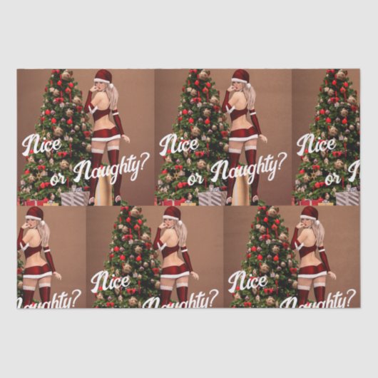Sexy Santa Girl in de buurt van de kerstboom Tissuepapier (Voorkant)