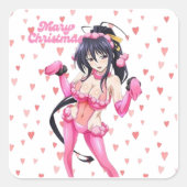 Sexy Santa Marry Cristmas Pink Heart Anime Diva Vierkante Sticker (Voorkant)