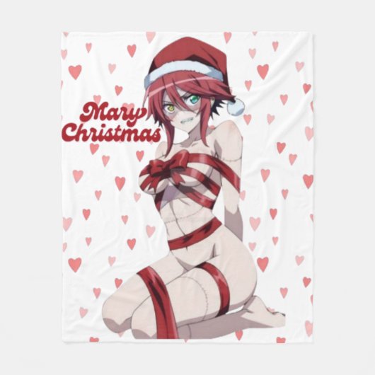 Sexy Santa Marry Cristmas Wrapped Anime Girl Fleece Deken (Voorkant)