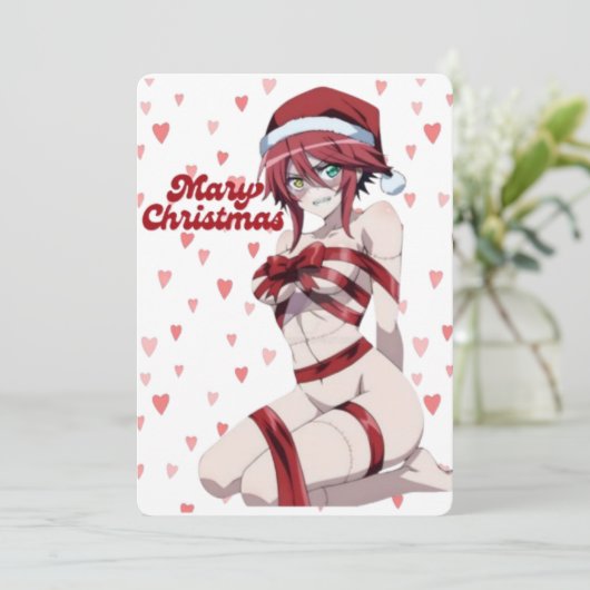 Sexy Santa Marry Cristmas Wrapped Anime Girl Kaart (Staand voorkant)