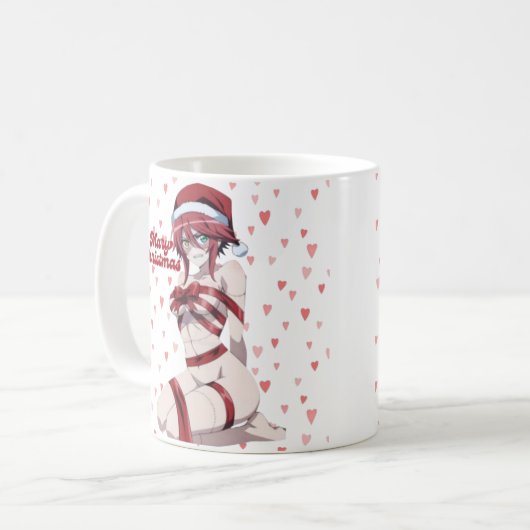 Sexy Santa Marry Cristmas Wrapped Anime Girl Koffiemok (Voorkant links)