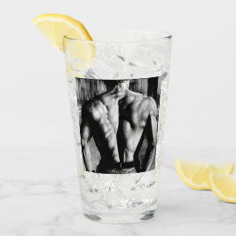 Sexy Shirtless Mannelijke Bodybuilder Terug in Jea Glas