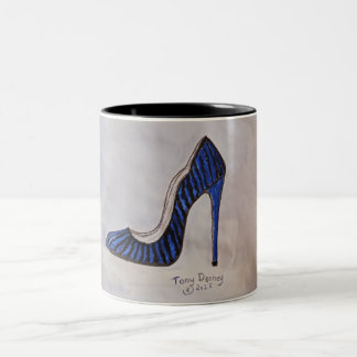 Sexy Super Hoge Hak Schoen Royal Blauw Tweekleurige Koffiemok