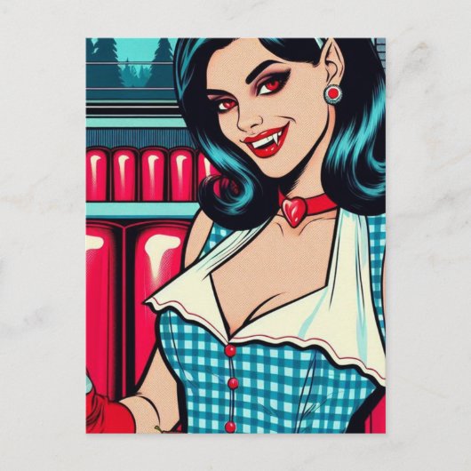 Sexy vampier in het retro diner briefkaart (Voorkant)