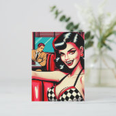 Sexy vampier in het retro diner briefkaart (Staand voorkant)