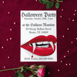Sexy Vampire Red Lips Halloween Party Invitation Kaart