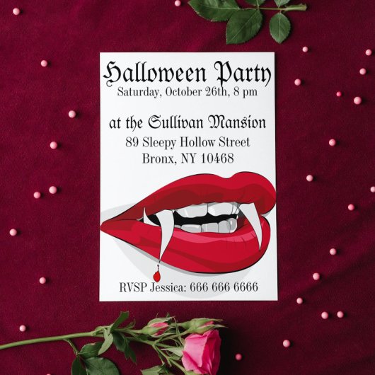 Sexy Vampire Red Lips Halloween Party Invitation Kaart