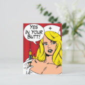Sexy verpleegster met naald, ja in uw tas briefkaart (Staand voorkant)