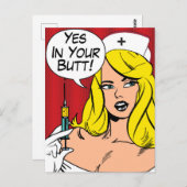 Sexy verpleegster met naald, ja in uw tas briefkaart (Voorkant / Achterkant)