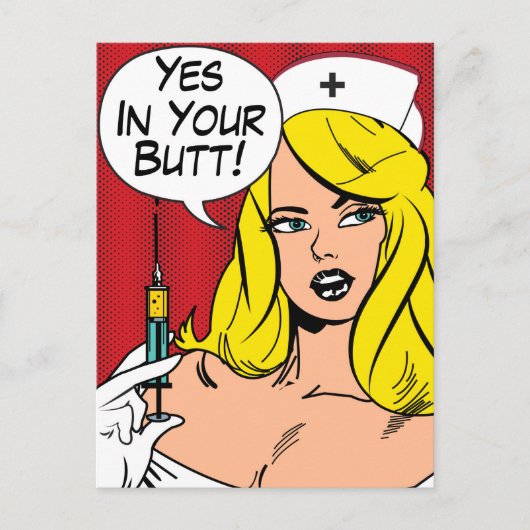 Sexy verpleegster met naald, ja in uw tas briefkaart (Voorkant)