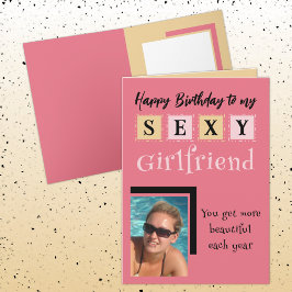 Sexy vriendin toevoegen foto roze perzik verjaarda kaart