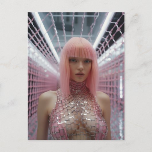 Sexy vrouw met roze haar briefkaart (Voorkant)