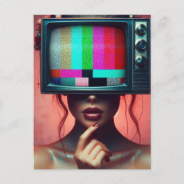 Sexy Vrouw Met TV Op Hoofd Glittery Statische Bars Briefkaart