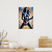 Sexy Vrouw Rock Gitarist Poster (Keuken)