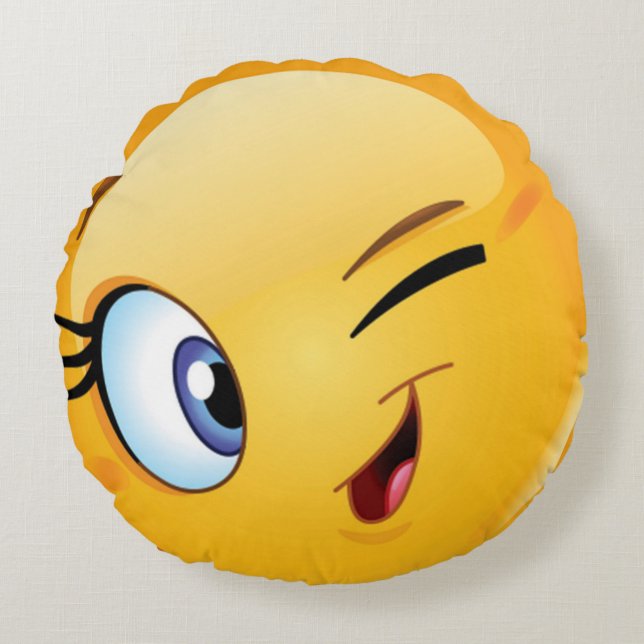 Sexy Wink Emoji Rond Kussen (Voorkant)