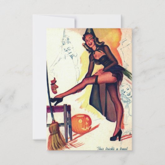 Sexy Witch Halloween-reactiekaart RSVP Kaartje (Voorkant)