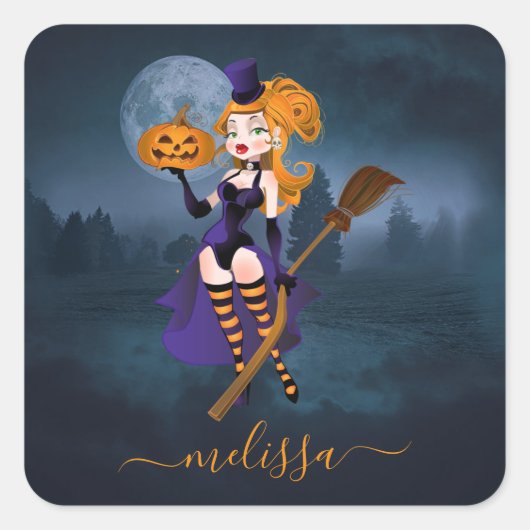 Sexy Witch in het maanlicht Vierkante Sticker (Voorkant)