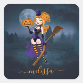 Sexy Witch in het maanlicht Vierkante Sticker