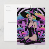 Sexy Witch with Colorful Hair and Mushrooms Briefkaart (Voorkant / Achterkant)