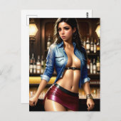 Sexy Woman bij het Briefkaart van de balie (Voorkant / Achterkant)