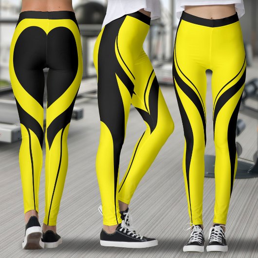 Sexy Yellow Black Heart Butt Gym Active slijt Leggings