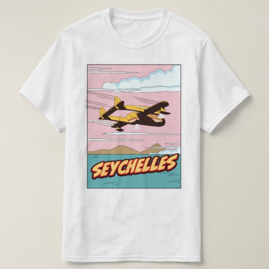 Seychellen Cartoon reisposter. T-shirt (Design voorkant)