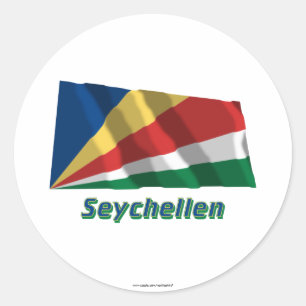 Seychellen Fliegende Flagge mit Namen Ronde Sticker