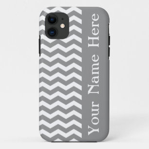 Seychellen Gray Wave Chevron met naam iPhone 11 Hoesje