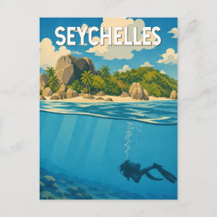 Seychellen Illustratie Reis Kunst Vintage Briefkaart