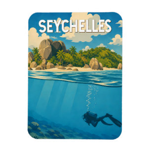 Seychellen Illustratie Reis Kunst Vintage Magneet