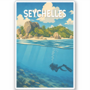 Seychellen Illustratie Reis Kunst Vintage Sticker