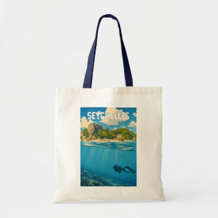 Seychellen Illustratie Reis Kunst Vintage Tote Bag