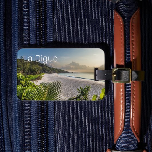 Seychellen La Digue Sunset Beach Holiday Souvenir Bagagelabel (Voorkant Insitu 4)