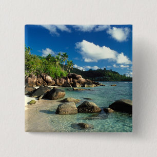 Seychellen, Mahe eiland, Anse Royale strand. 3 Vierkante Button 5,1 Cm