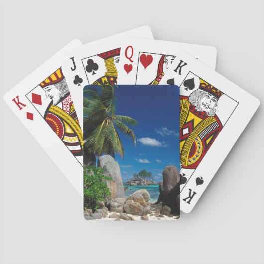 Seychellen, Mahe eiland, Anse Royale strand. Speelkaarten (Achterkant)