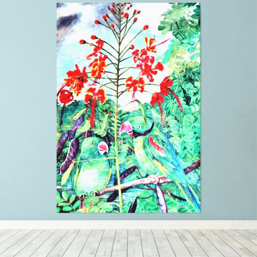 Seychellen Paraket, Psittacula wardi Canvas Afdruk (Insitu (Houten vloer))