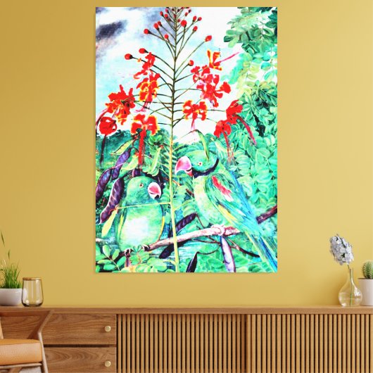 Seychellen Paraket, Psittacula wardi Canvas Afdruk (Insitu (Woonkamer))