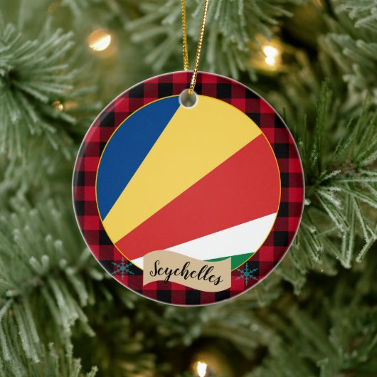 Seychellen, rode buffels, zeegras en de vlag van d keramisch ornament (Boom)