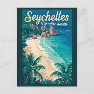Seychellen strand illustratie reis kunst vintage briefkaart