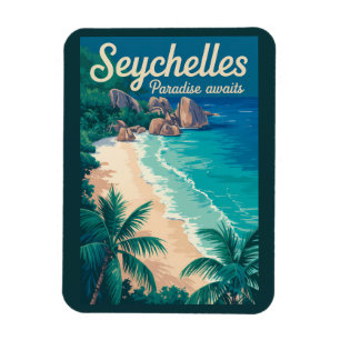 Seychellen strand illustratie reis kunst vintage magneet