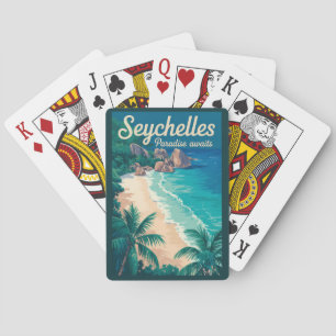 Seychellen strand illustratie reis kunst vintage pokerkaarten