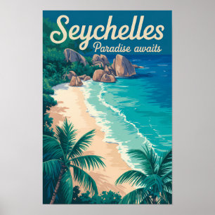 Seychellen strand illustratie reis kunst vintage poster