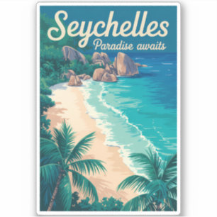 Seychellen strand illustratie reis kunst vintage sticker
