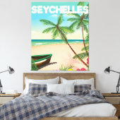 Seychellen strand reisposter canvas afdruk (Insitu (Slaapkamer))