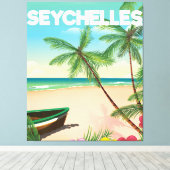 Seychellen strand reisposter canvas afdruk (Insitu (Houten vloer))
