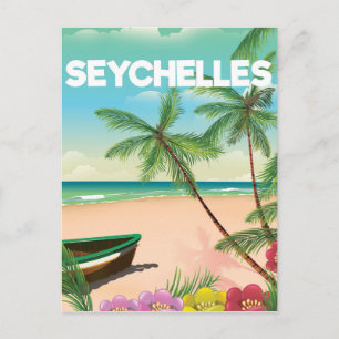 Seychellen strandreisposter briefkaart