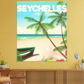 Seychellen strandreisposter canvas afdruk (Insitu (Woonkamer))
